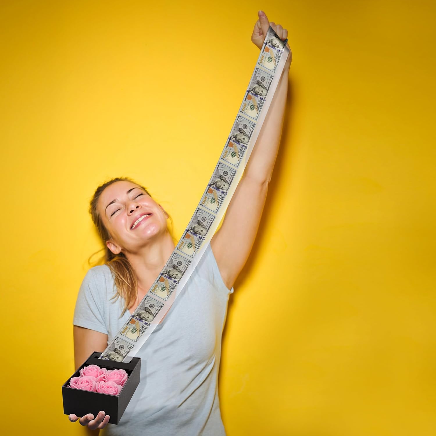 Money Box for Cash Gift Pull, Money Gift Boxes for Cash on Birthday, Christmas, Graduation, Mother's Day, for Husband, Wife, Girlfriend, Mother With Soap Rose Flower and Greeting Cards (Black+Pink) - Image 4