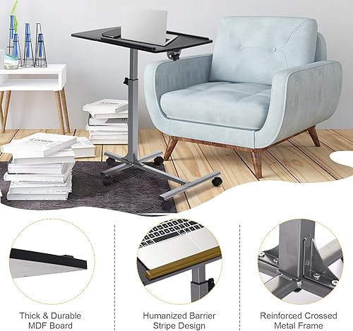 Miniatura 7 de Tangkula Mesa de sofá móvil sobre cama, ángulo de rodadura y altura ajustable, soporte para laptop, escritorio para laptop con ruedas lisas y