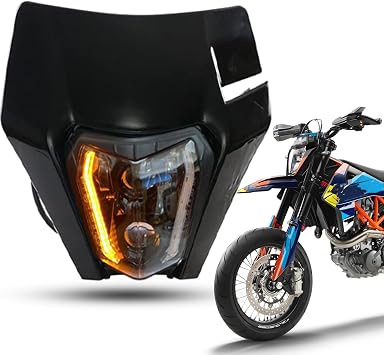 LED Motorcycle Headlight, 66W, K.T.M. LED Headlight, Hi/Lo Switching DRL/Turn Signal Function, 6500K, Built-in High Brightness LED Chip, DOT Approved, For Motorcycles, IP67 Waterproof Rating, Easy Installation, Compatible with KTM 690, 690R, 150, 250, 300, 350, 450, 450 XCW EXC 1 x SMC Motorcycle Headlight Black-B