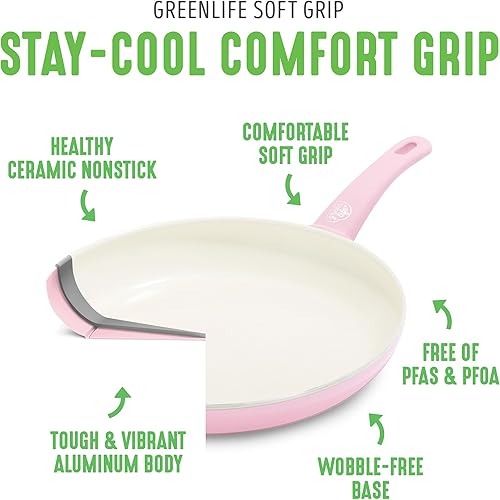 Miniatura 4 de GreenLife Soft Grip - Juego de utensilios de cocina antiadherentes de cerámica saludable de 18 piezas, ollas y sartenes para salsa, sin PFAS con