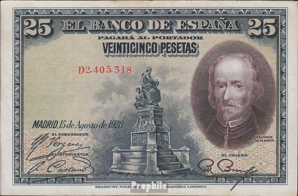 Prophila Collection España Pick No.: 74b Usado (III) 1928 25 Peseten (Billetes de Banco para coleccionistas   sin Medio de Pago)
