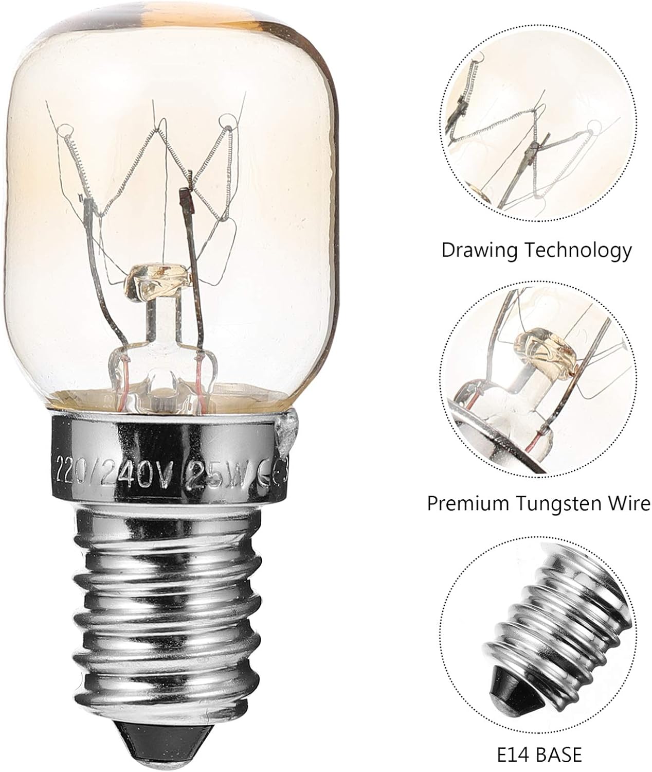 Uonlytech 4 Pack E14 Heat Resistant Microwave Bulb Clear Glass Baking Bulb Replacement for Microwave Cabinet Spotlight 300 C 0.98 X 0.98 X 1.96 in