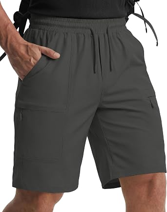 Mens Stretch Cargo Shorts Drawstring Elastic Waist Outdoor Work Hiking Athletic Shorts with 5 Pockets