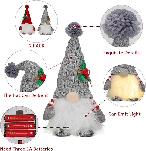 Miniatura 3 de HORLIMER 2 gnomos de Navidad iluminados de 11.8 pulgadas, gnomos de Papá Noel suecos iluminados para decoración de Navidad