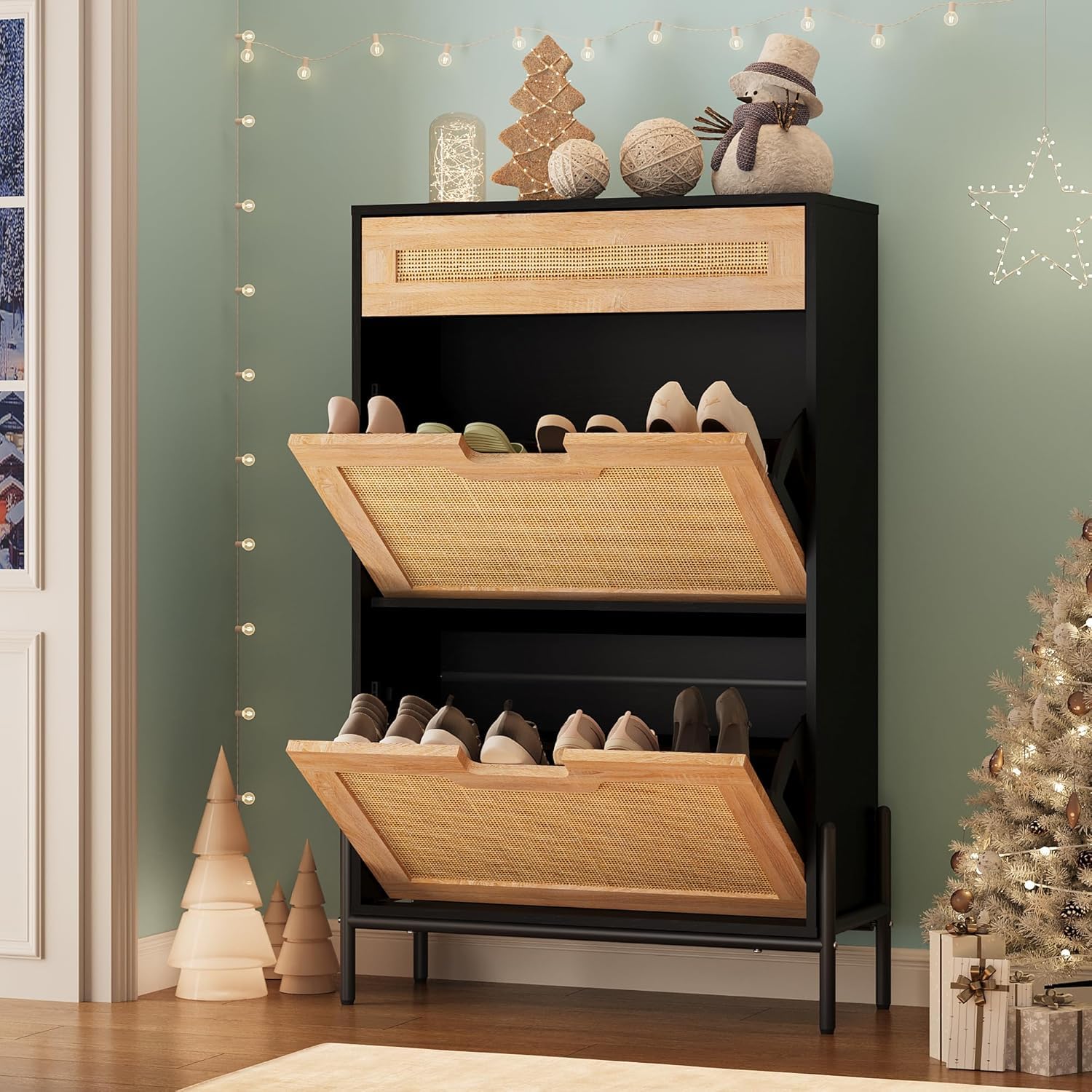 Armoire à Chaussures à 2 Abattants, étagère à Chaussures, étroite En