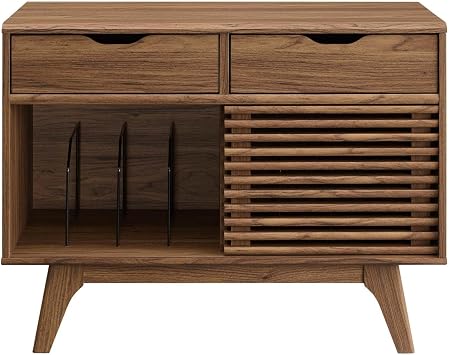 Modway Render Mid-Century Modern Vinyl Record Storage Display Cabinet, 37 Inch, Walnut