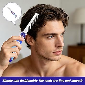 Butterfly Comb, Stainless Steel Folding Butterfly Comb, 3D Color Printing Practice Tool for Beginners, Sport, Outdoor, or Hair Styling (Blue)