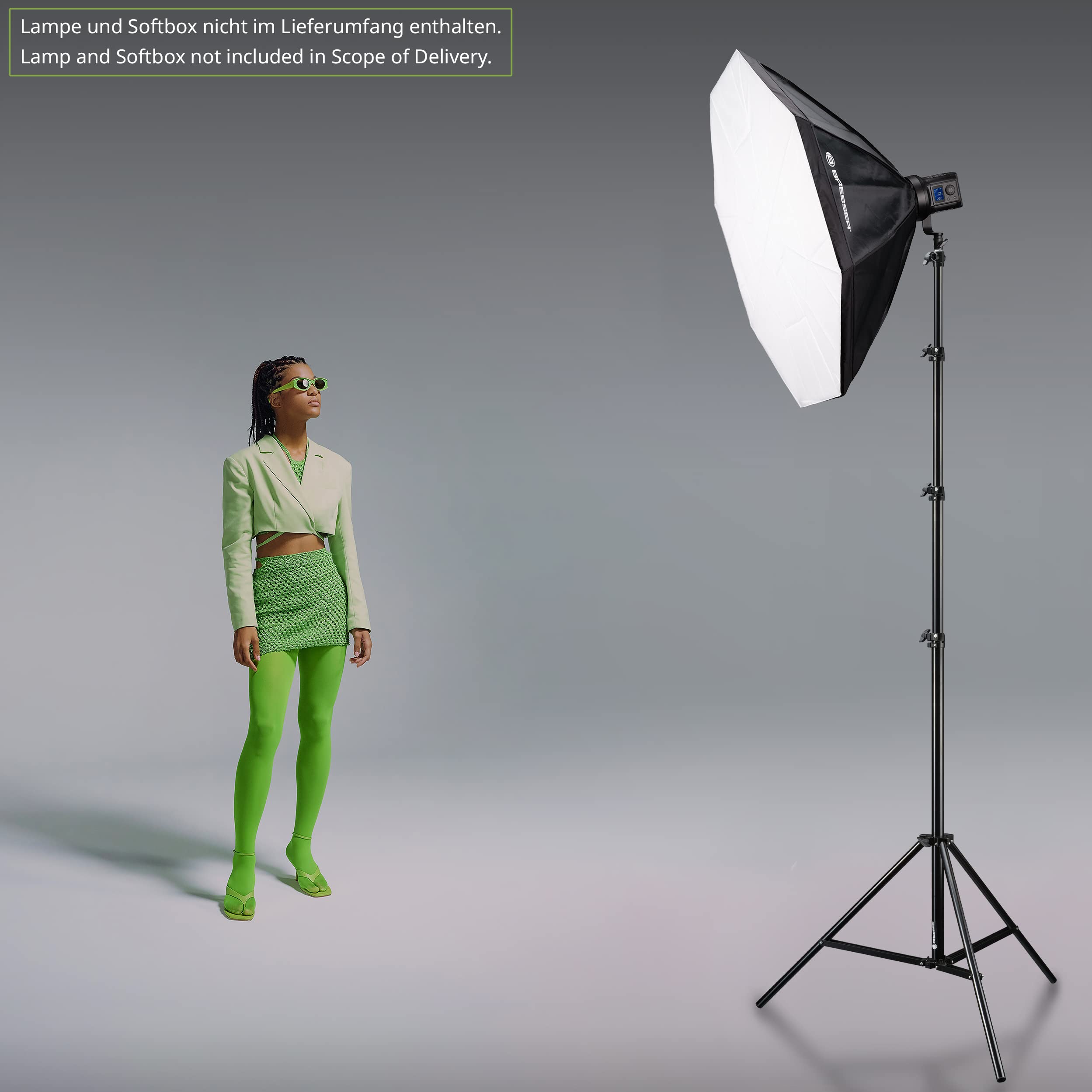 Bresser BR-TP400R Stativo 400cm per Flash da studio / Luce continua | Alluminio, altezza regolabile da 134 a 400 cm, chiuso 118 cm, 4 sezioni, adattatore spigot da 1/4 e 3/8 pollice