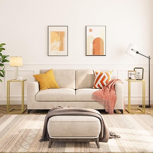 Miniatura 4 de HOOBRO Juego de 2 mesas auxiliares en forma de C, mesas auxiliares con 2 estantes, mesa de bandeja de TV para espacios pequeños, sofá y cama, estilo