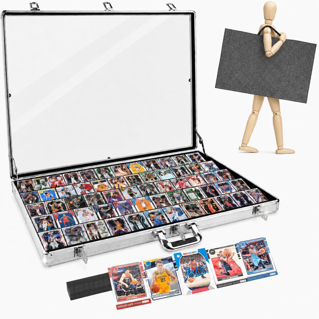 Card Show Display Case 34 x 22 in, Aluminum Trading Card Case, Silver