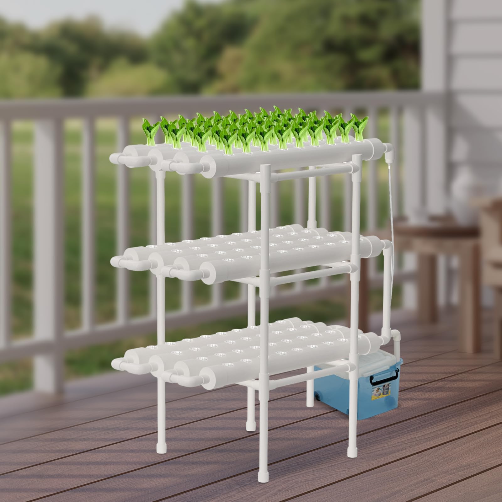 Système hydroponique 3 couches - Kit de culture hydroponique - 108 trous - Sans terre - Pour la maison, le balcon, le jardin, les légumes de balcon