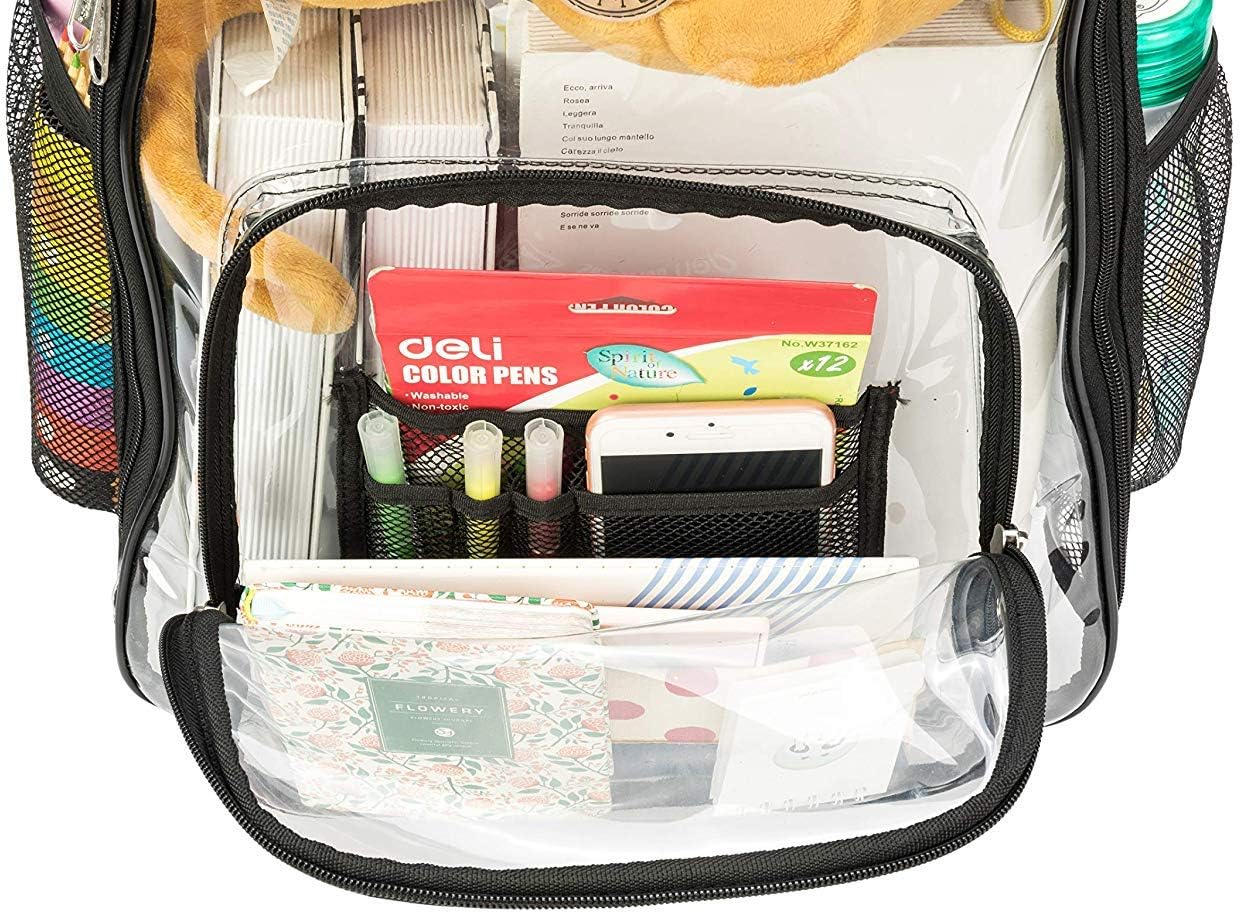 Rolling Clear Backpack Heavy Duty Bookbag Quality See Through Workbag Travel Daypack Transparent School Book Bags with Wheels Black - Image 7