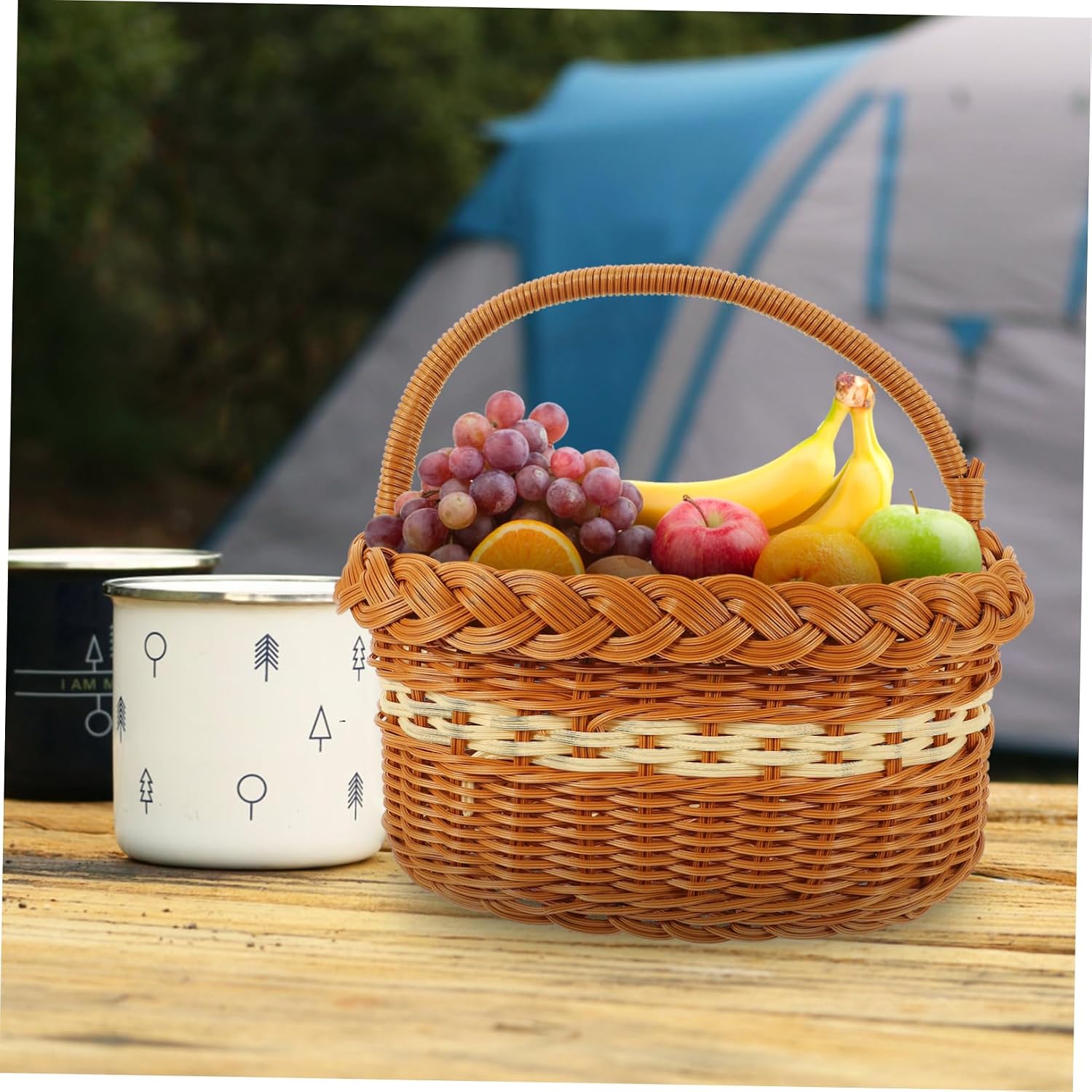 Imitation Rattan Woven Storage Basket for Snacks Fruits and Sundries Picnic Companion and Decorative Organizer for Outdoor Gatherings and Home Use image 2