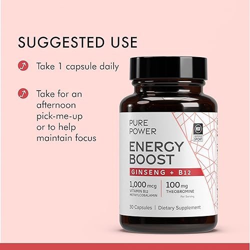 Miniatura 4 de Dr. Mercola Pure Power Energy Boost, 30 porciones (30 cápsulas), ginseng + B12, suplemento dietético, aumenta la energía física y mental, sin OMG,
