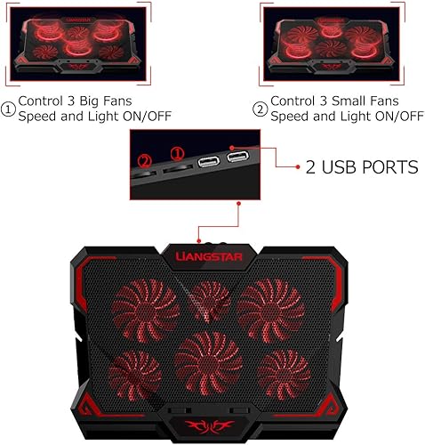 Miniatura 4 de Almohadilla de enfriamiento para laptop, enfriador de laptop con 6 ventiladores LED silenciosos para laptop de 15.6 a 17 pulgadas, almohadilla de