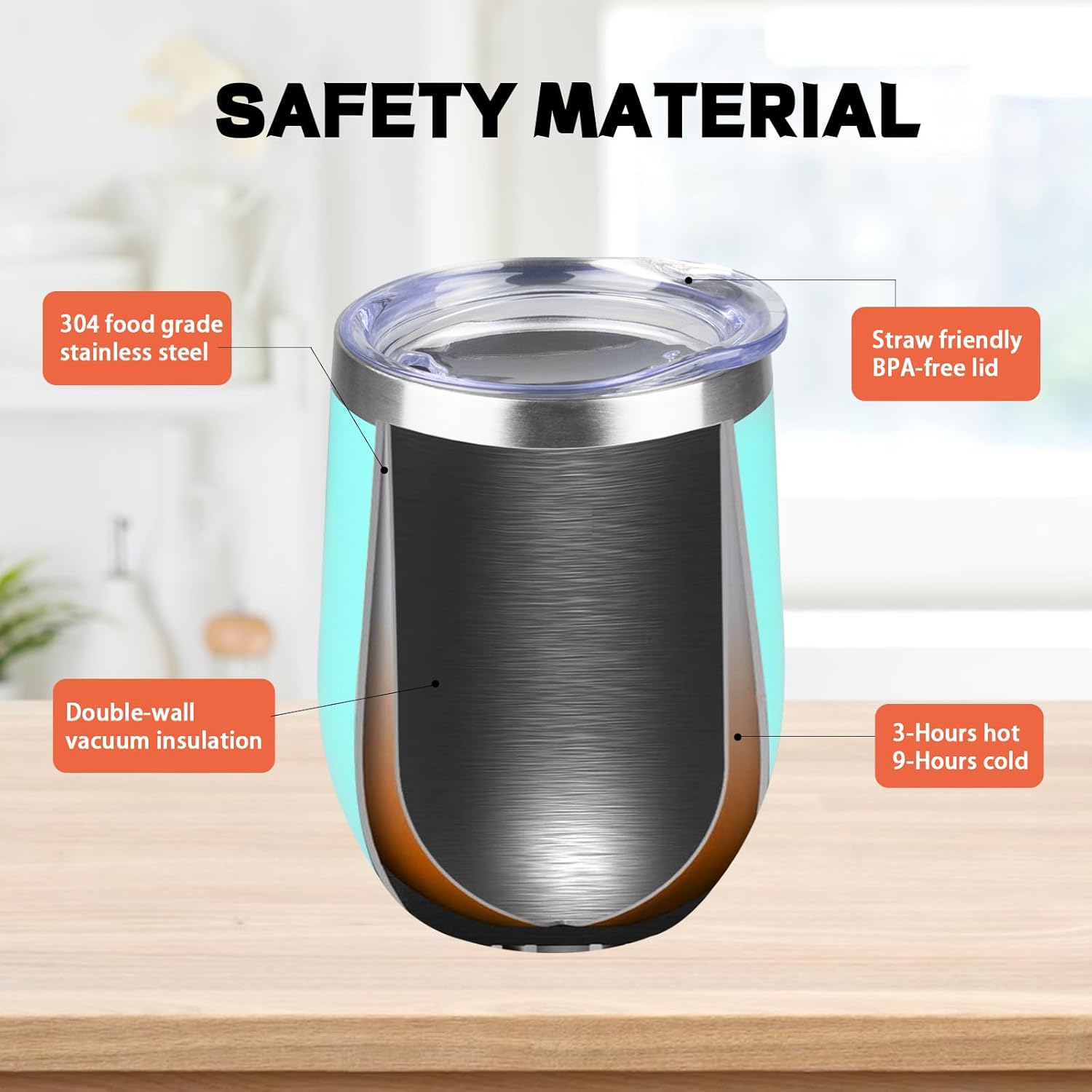 StarSpeed 12oz/6 Pack Wine Tumbler with lid, Stainless Steel Travel Mugs Stemless Double Wall Insulated Coffee Cup, Insulated Wine Glasses Travel Tumbler for Cold & Hot Drinks(Light Green, 6) - Image 4