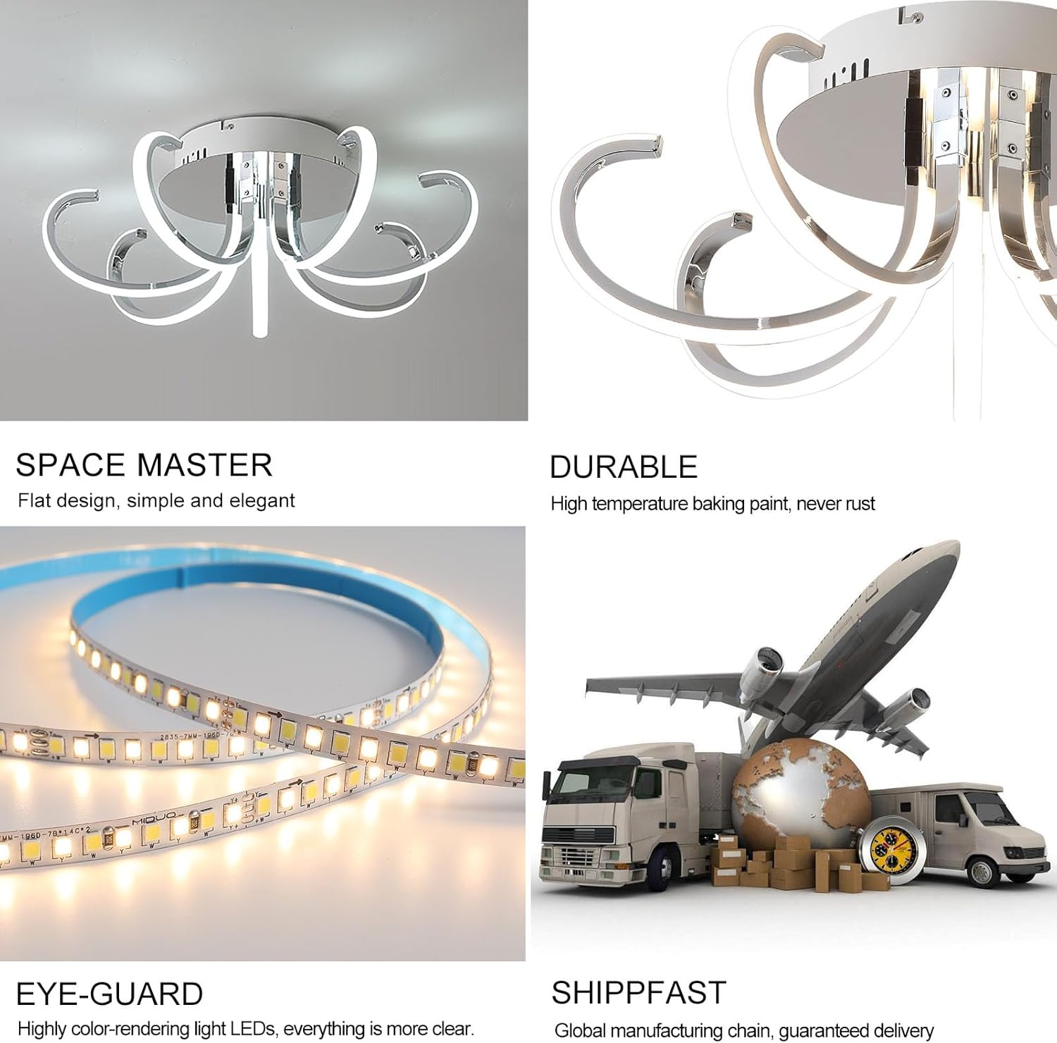 Modern LED Ceiling Light Flush Mount Dimmable Remote Control Indoor Lamps Fixture for Bedroom Living Room (YF-2501 Silver, 21.6'' / 55CM 38W)