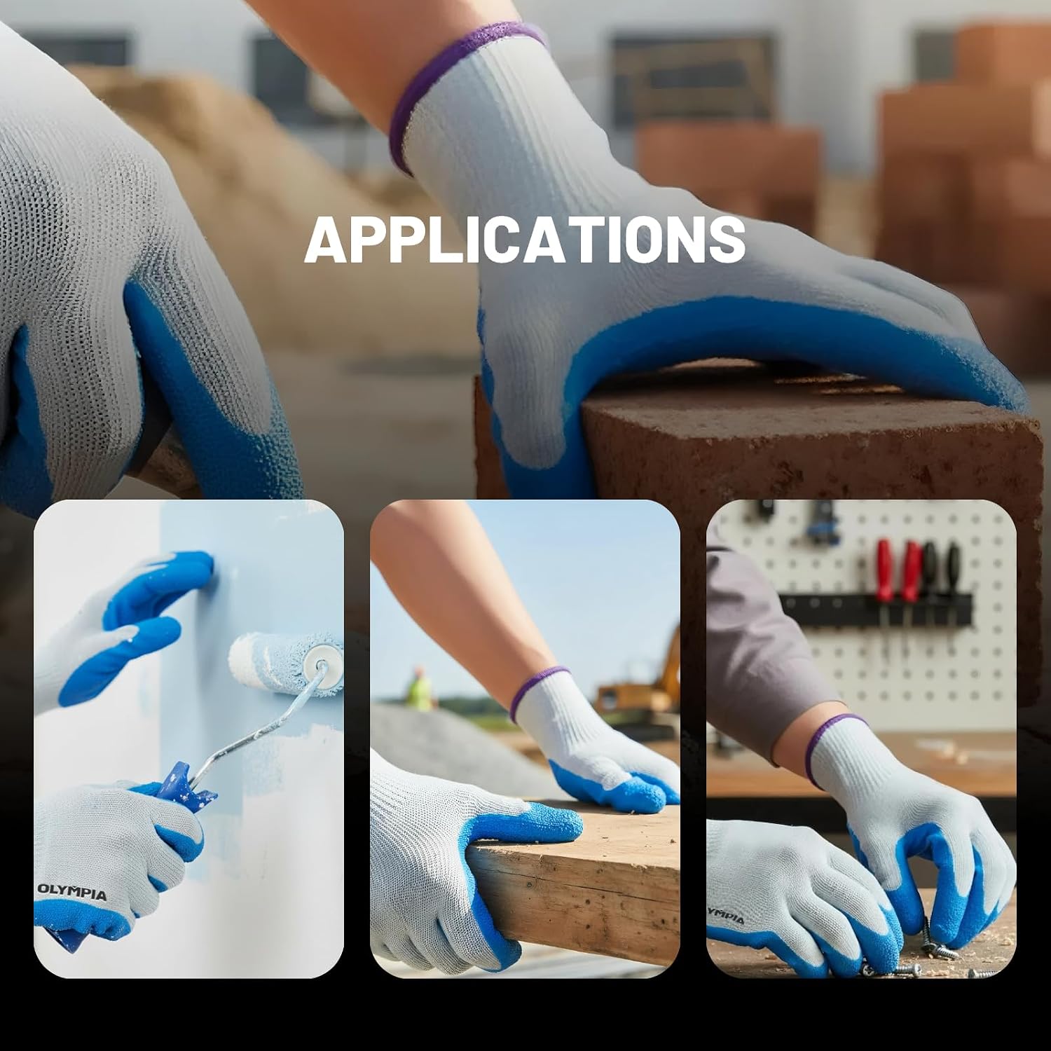 NORTHSKY Safety Work Gloves Latex Coated-12 pairs,L/9,10ga,Blue/Gray Seamless Knit Glove with Cotton/Polyester-Superior Grip for Use In Workshop, Construction Sites and Warehouse