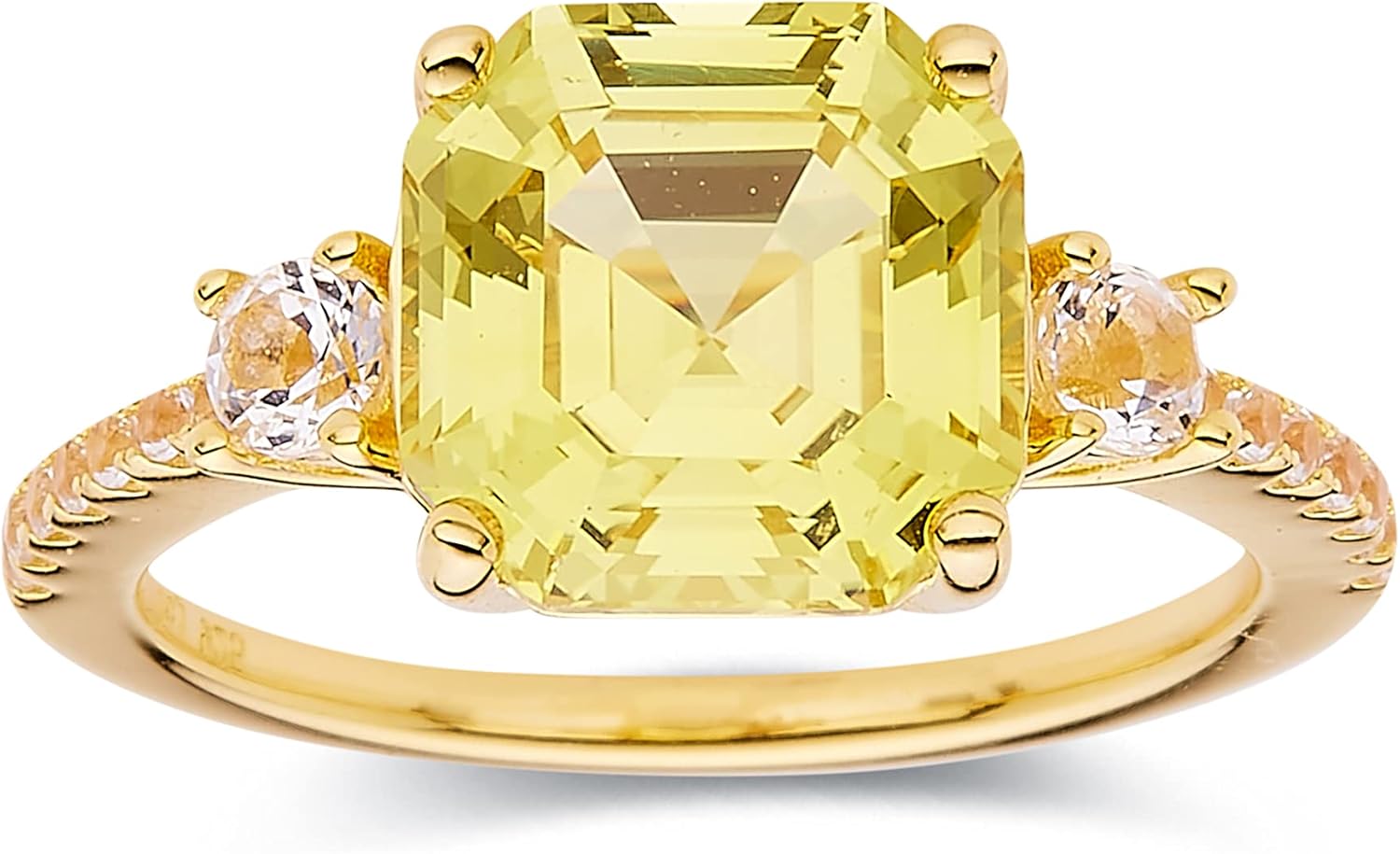Fine Color Jewels Canary Yellow Sapphire Asscher Cut in 18 Kt Yellow Gold Plated Sterling Silver