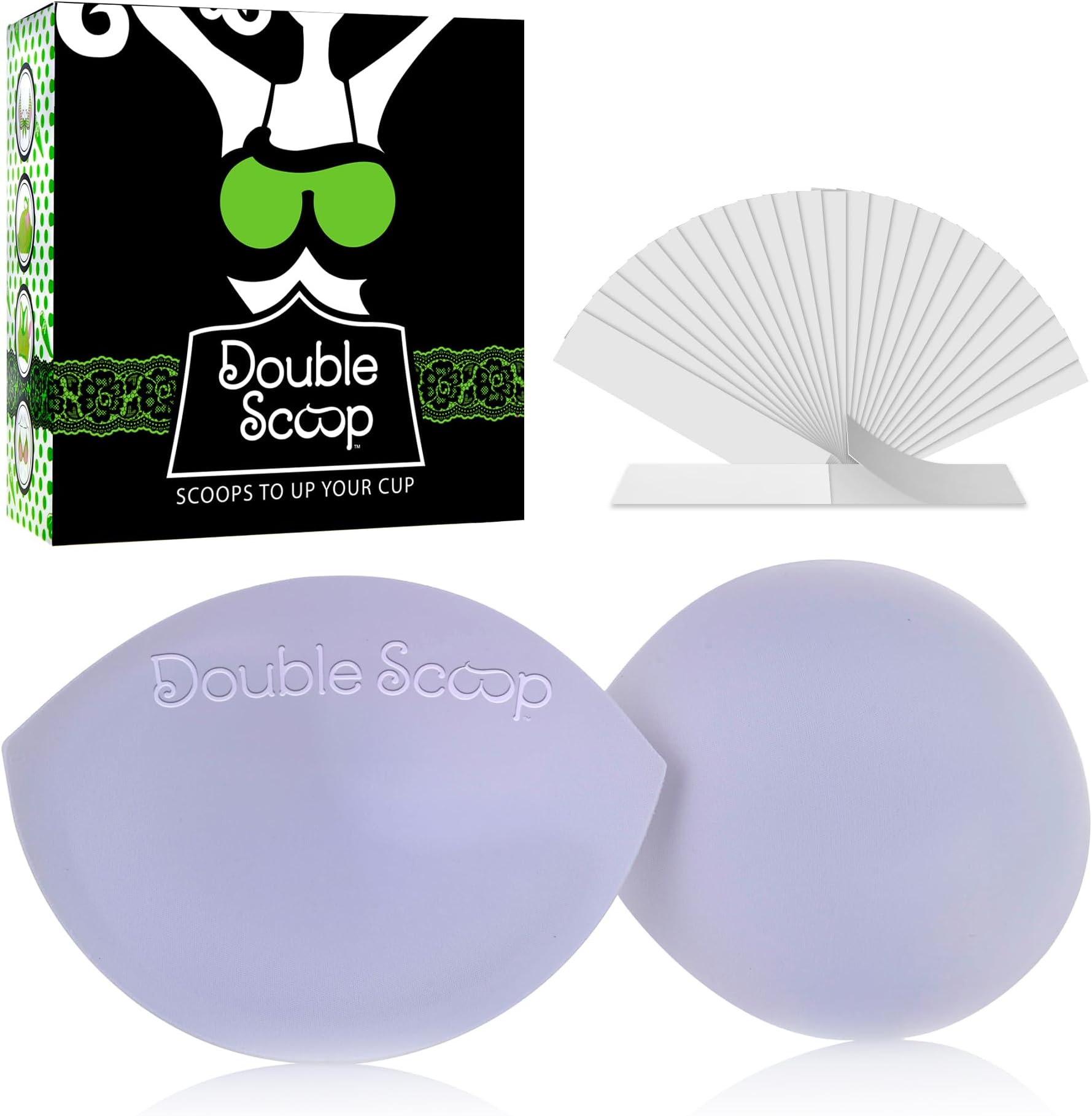 Large Cup Bust Lifter w/Bonus Tape Sticky Strips, Replacement Bra Pad Inserts, Shapewear for Saggy Breasts, Push Up Cleavage Bra Hack, Foam Bra Insert, Plus Size DD+ (White)