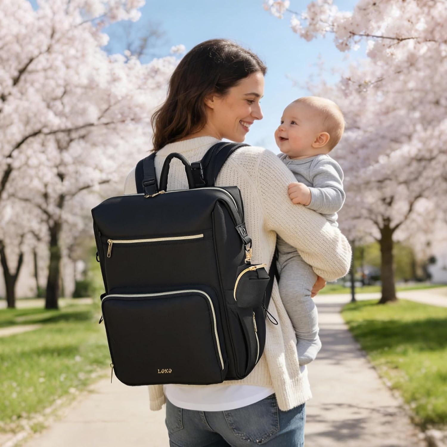 Lekesky 27L Large Diaper Backpack with 10+ Pockets, 1.52Lb Lightweight Durable Baby Bag, with Foldable Changing Pad & Pacifier Case, Anti-theft Pocket, Wipes Pocket, Easy to Clean, Black - Image 6