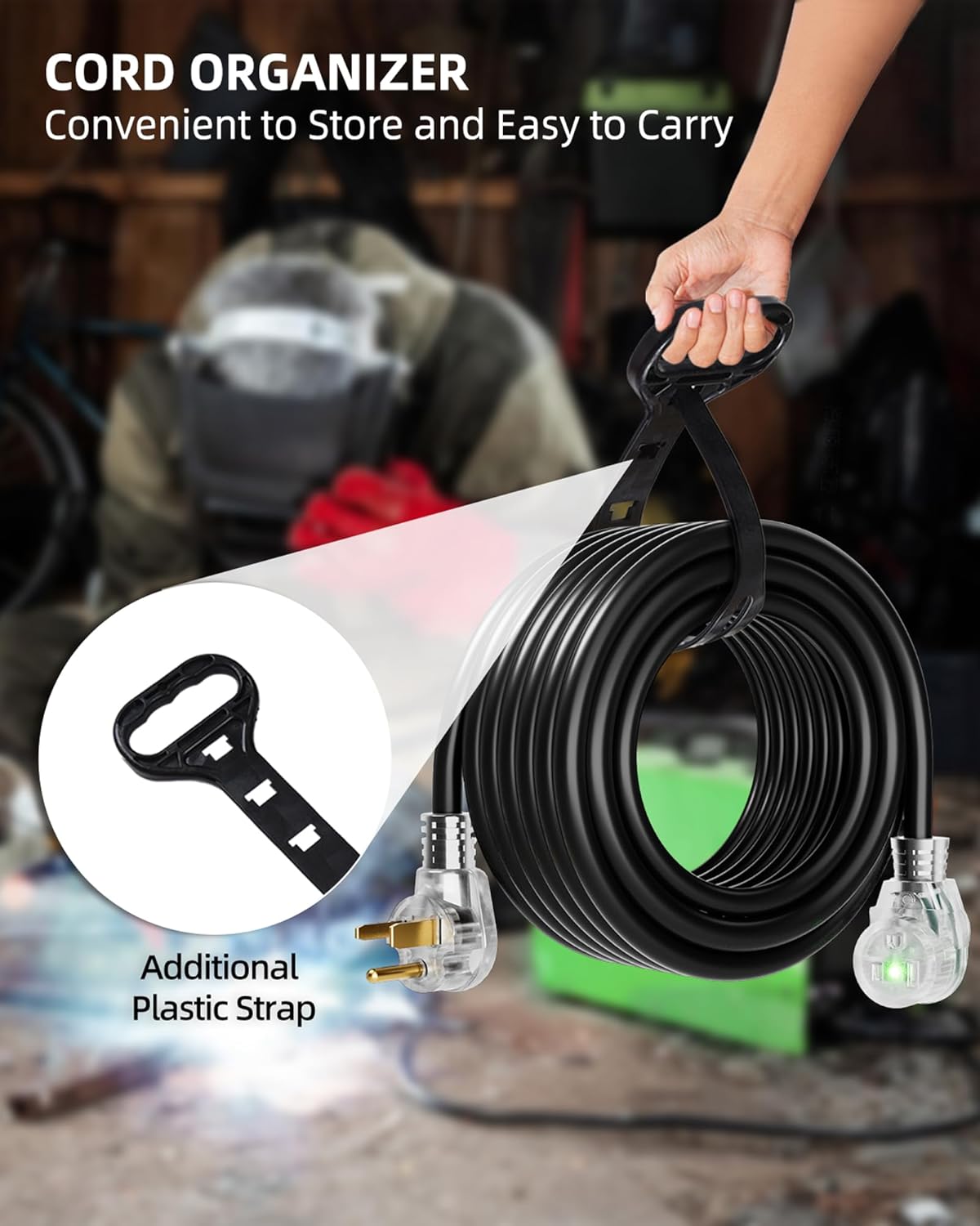 50ft 250V Welder Extension Cord, 10 Gauge Heavy Duty Outdoor Welding Cord with LED Indicator, NEMA 6-50P to 6-50R, 30 Amp 3 Prong Power Extension for Welding Machines, 10 AWG SJTW, Black