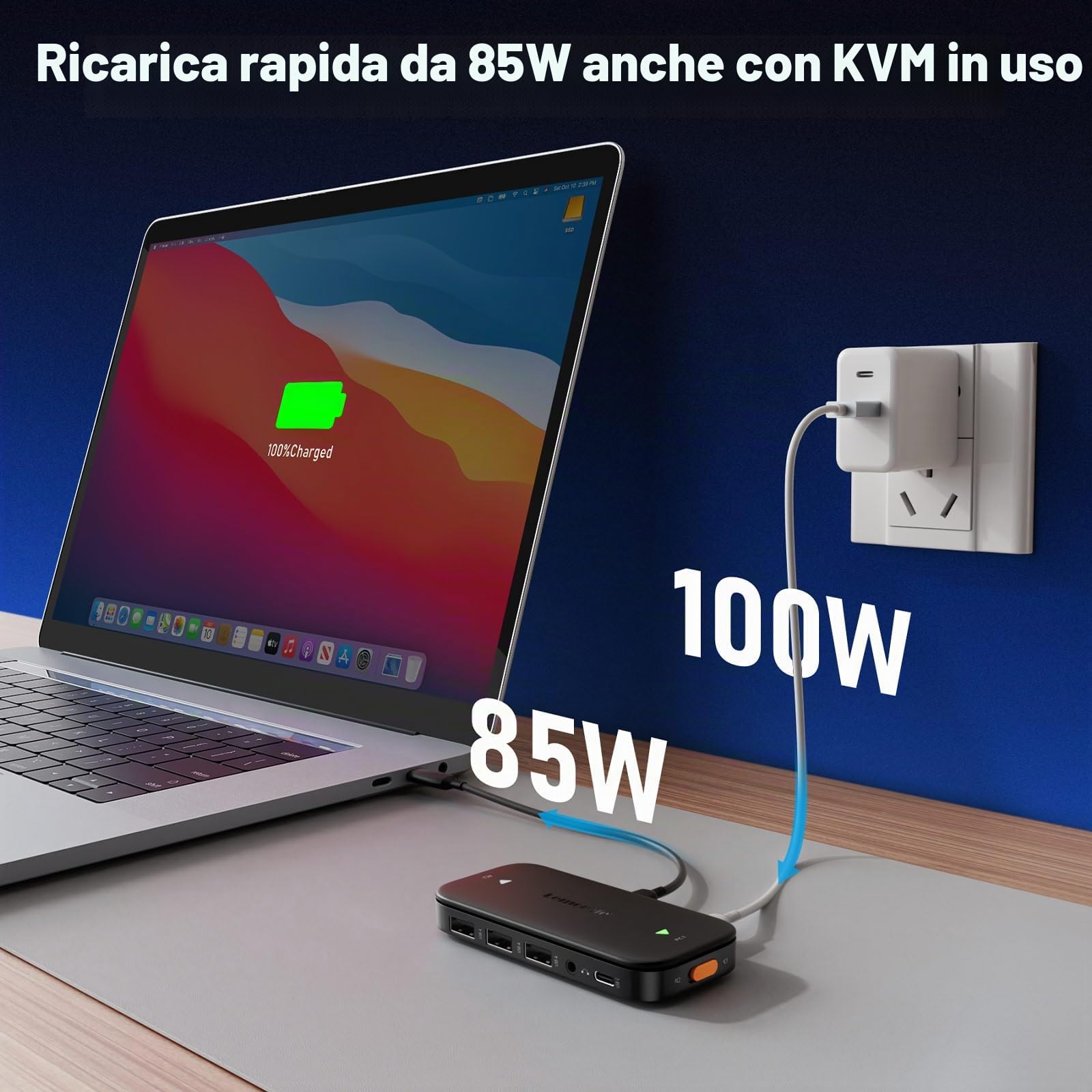 Lemorele Switch KVM USB C con Pulsante Unico per 2 Dispositivi, Supporta Video/Audio 4K 60Hz, Ideale per Workstation e Intrattenimento Domestico