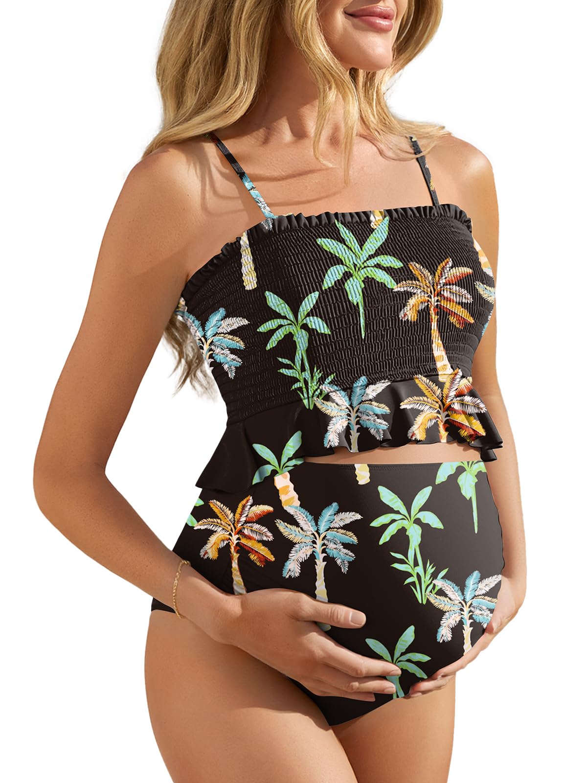 Summer Mae Maternity Swimsuit Ruffled Two Piece High Waist Bikini Swimwear
