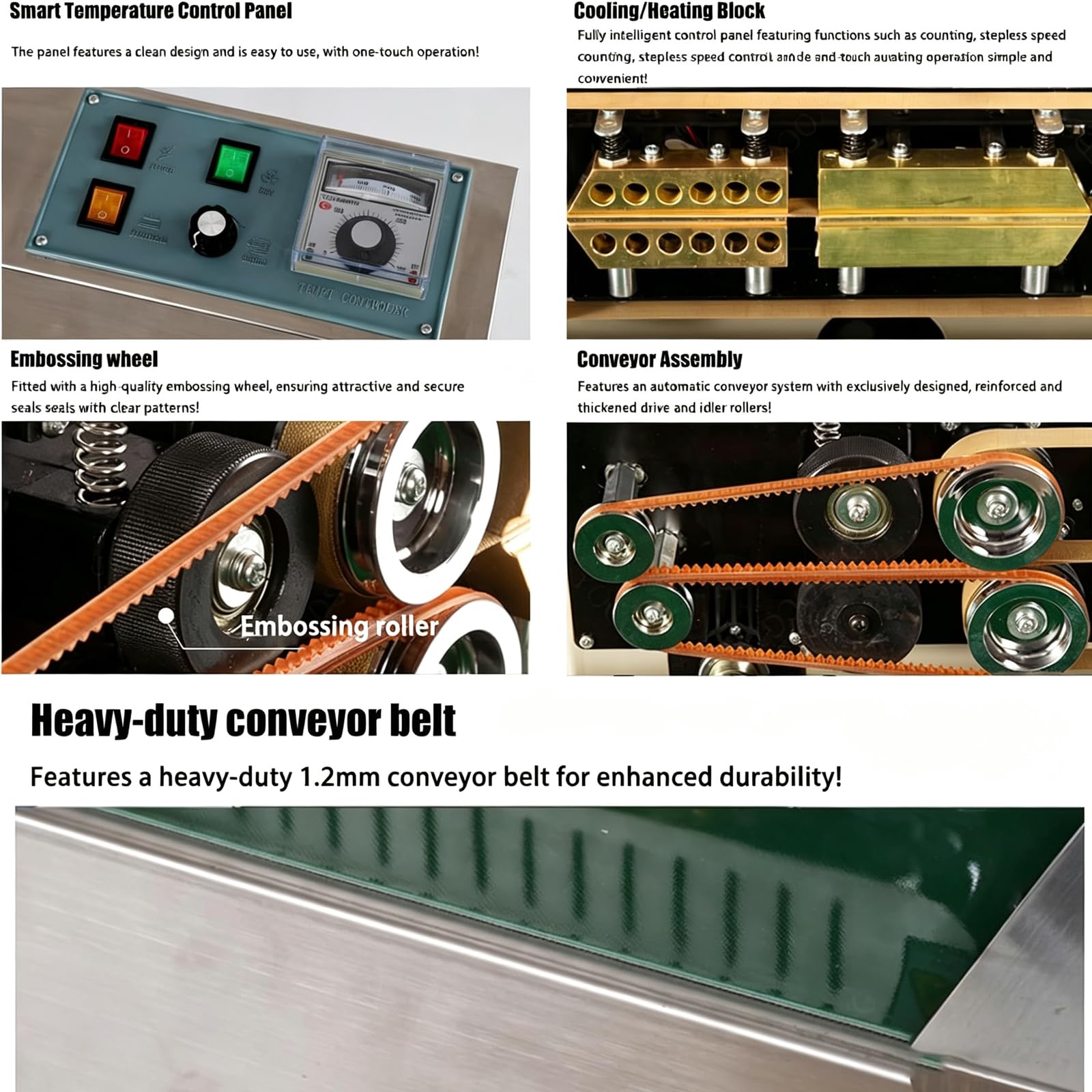 Máquina Selladora Térmica Comercial, Selladora Vertical De Banda Continua Para Bolsas De Plástico De 0,02 A 0,8 Mm De Espesor, Impresión Multirrueda Y Control De Temperatura Mediante Puntero.