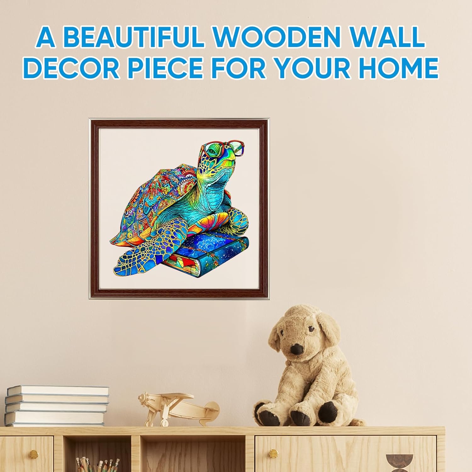 Reouinty Wooden Puzzles, Sea Turtle Book Jigsaw Puzzles 200 Pieces, Wall Decor, Unique Animal Shape Puzzles Pieces, Wood Ocean Puzzles Best Gift for Family Game 11.4x11.3 in