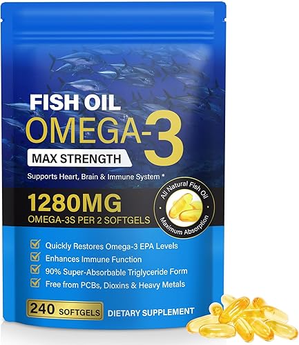 Aceite de pescado Omega 3 | 240 cápsulas blandas con sabor a limón | Suplementos Omega 3 que apoyan la salud del corazón, el cerebro, los ojos y el