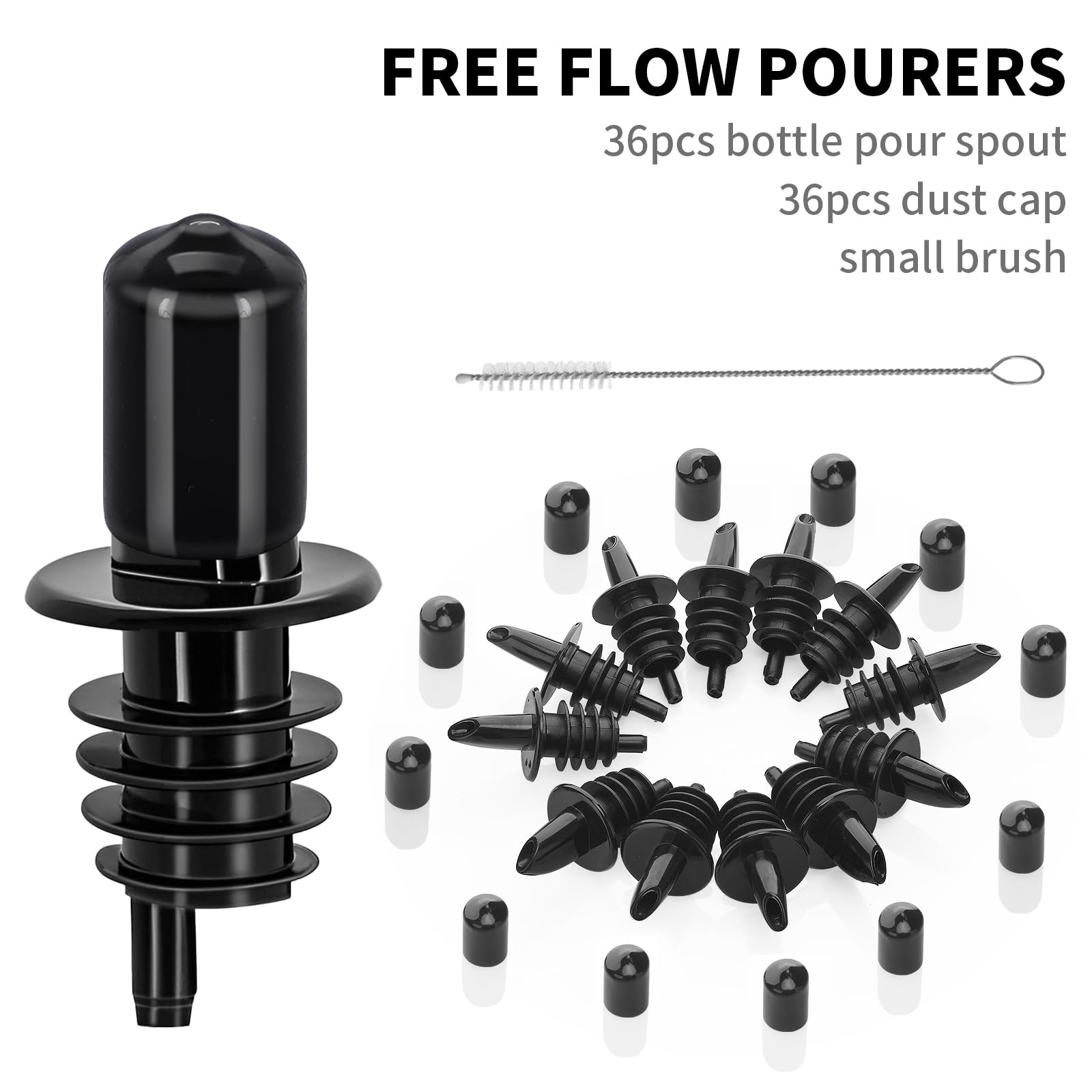 36 PCS Bottle Pourers And 36 PCS rubber pourers dust cap covers Syrup Pourer Pour Spouts Plastic Liquor Bottle Pourers with Rubber Pourers Dust Cap (36 PCS Bottle Pourers And 36PCS rubber pourers)