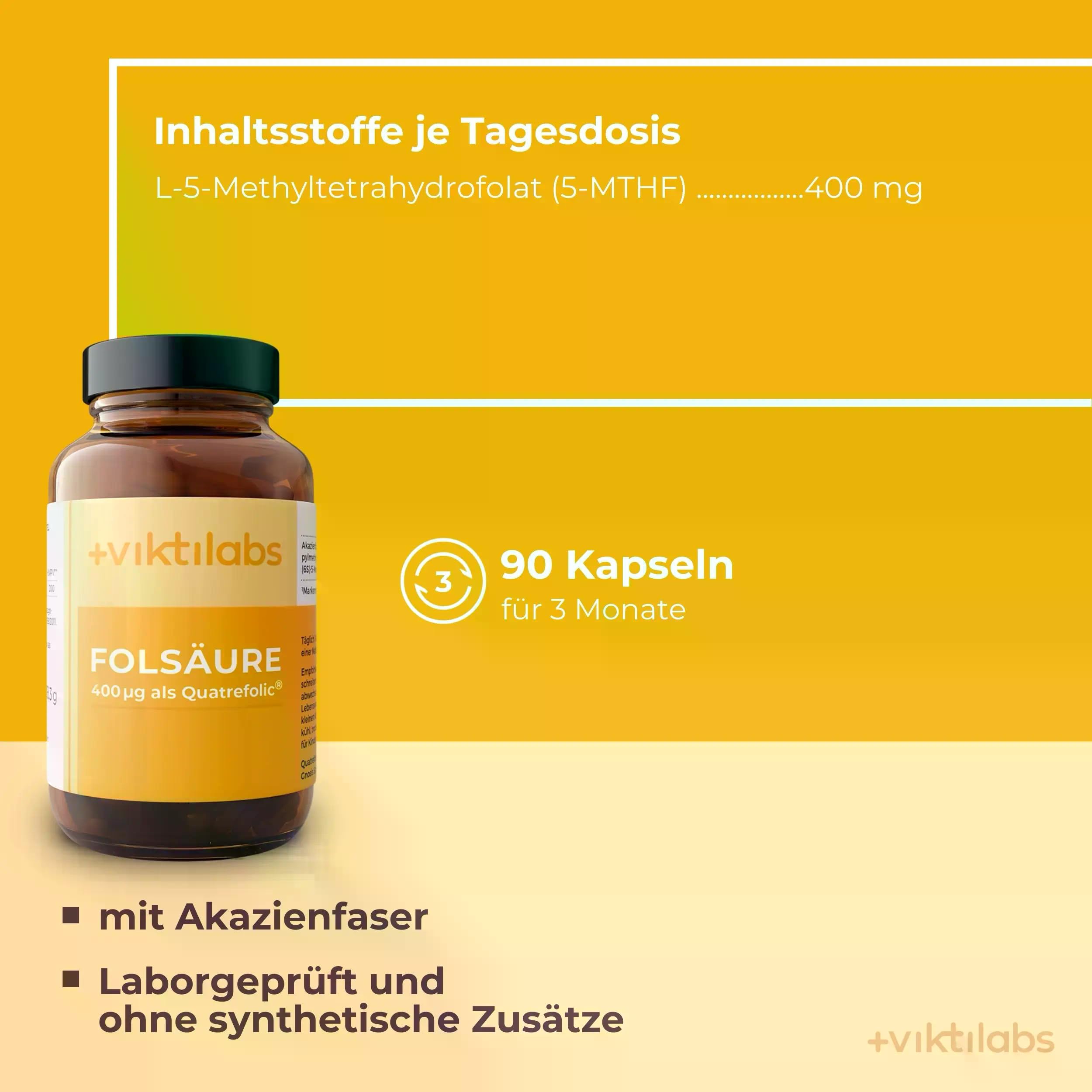 Folsäure - hochdosiert - 400 µg Quatrefolic® 5-MTHF bioaktives Folat