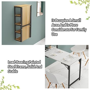 Wall Mounted Drop Leaf Table Floating Laptop Desk, Folding Wall Desk with Storage Compartments, Wall Mounted Folding Table for Small Spaces, Kitchen Dining Table Floating Desk(Black,70 * 90cm)