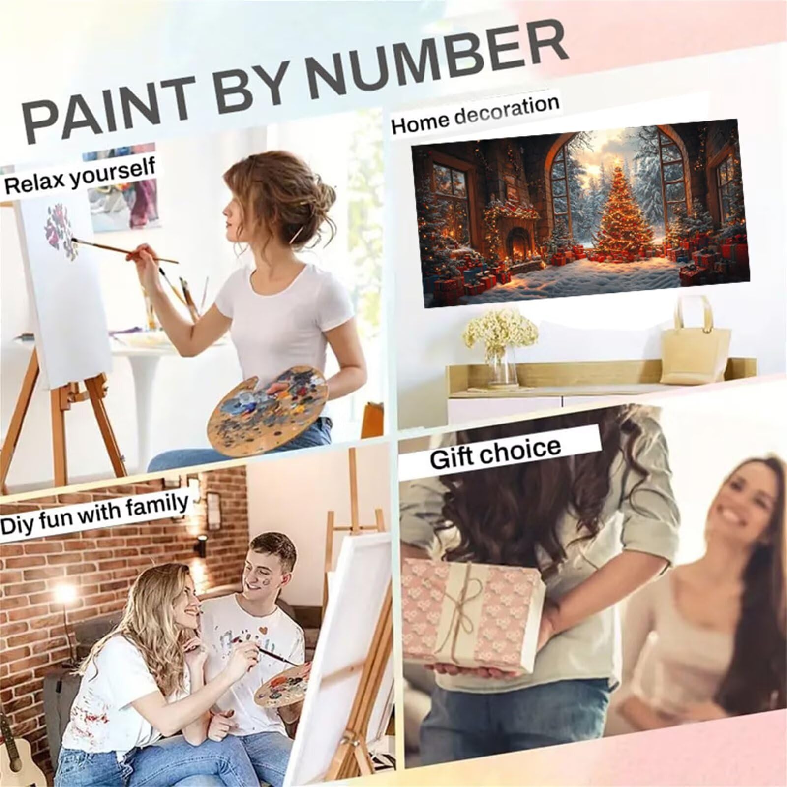 Krajobraz Malowanie według numerów dorosłych, DIY Malowanie według numerów dla dorosłych, zima Paint By Numbers Adult Obraz olejny na płótnie z 3 pędzlami i pigmentem akrylowym Dekoracja domu, 100 x