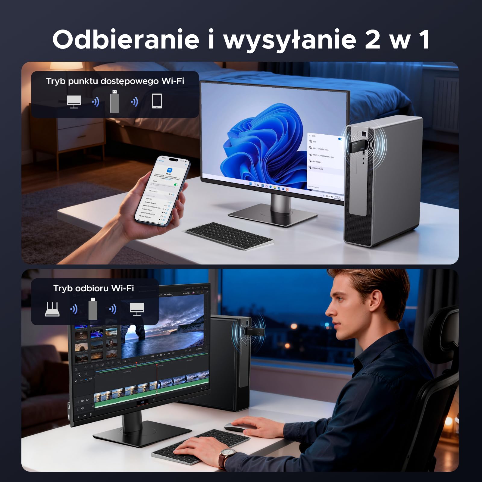 UGREEN WLAN Stick AX1800 WiFi 6 WLAN Adapter PC Dual Band 5GHz/2,4GHz, wbudowany sterownik, doskonałe odprowadzanie ciepła, OFDMA+MU-MIMO, WPA3, USB WLAN Stick kompatybilny z Windows 11/10