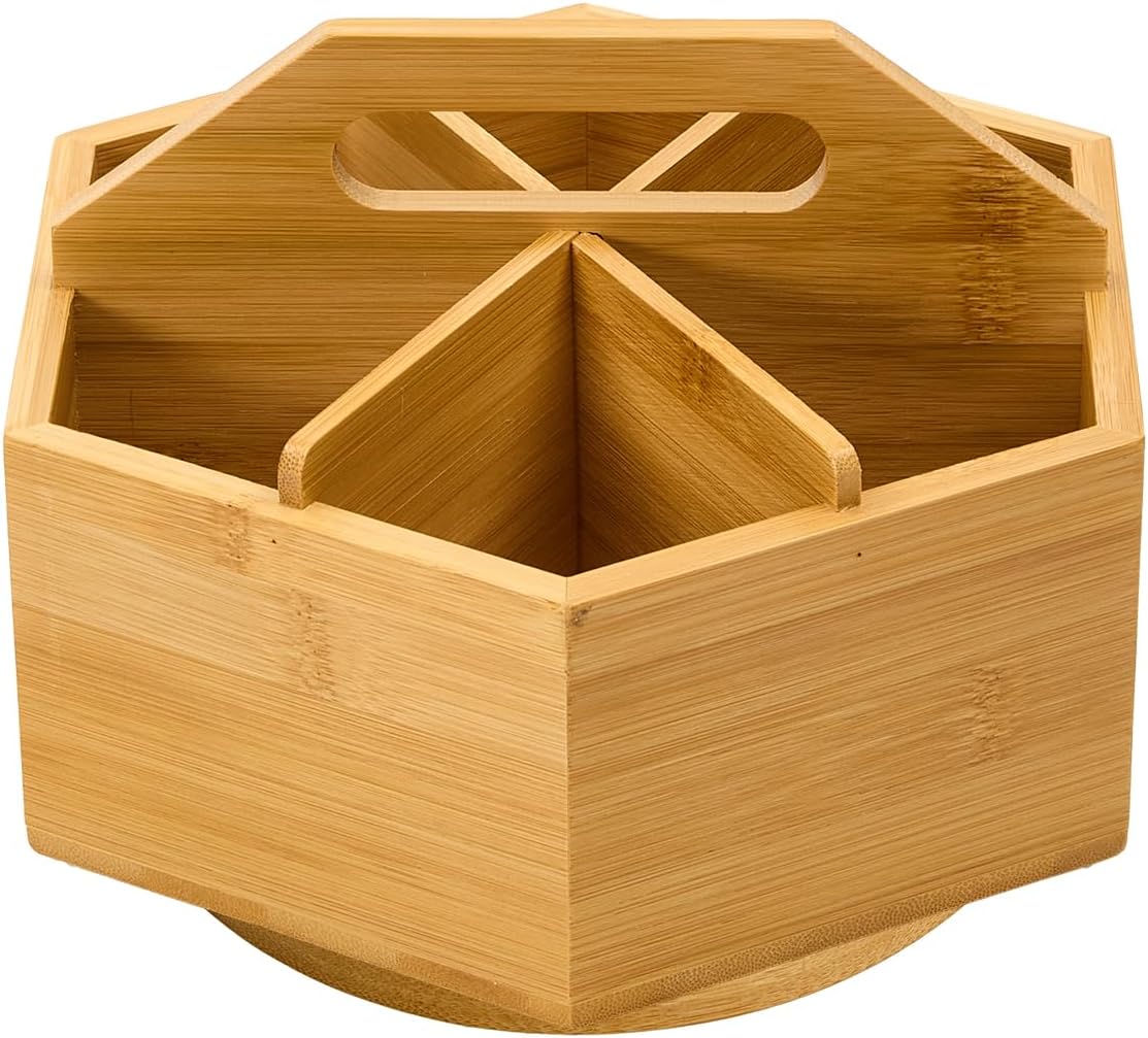 Bamboo Rotating Art Supply Desk Organizer: Pen & Pencil Holder for Desk- Desktop Storage for Markers, Colored Pencils, Crayons, Paint Brushes, Office School Classroom