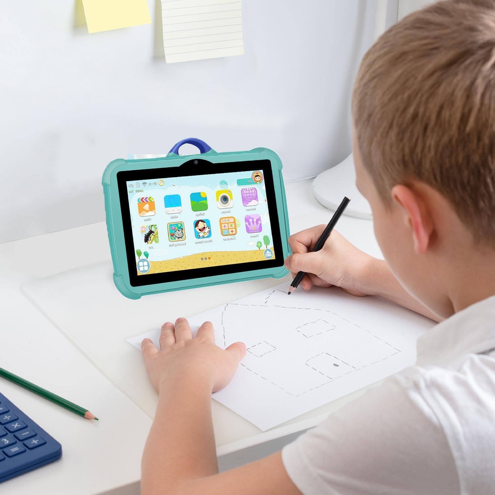 Genérico Tablet resistente alle cadute, tablet ad alta risoluzione, per bambini da 7 pollici ad alta risoluzione, tablet PC, tablet multiuso per guardare film e scattare foto