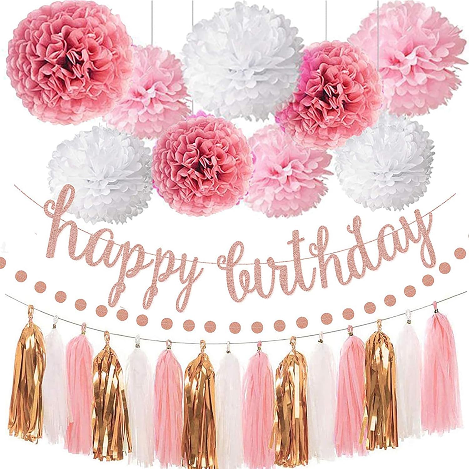 Pink Tissue Paper Pom Poms Decoration, Birthday Decorations for Girls, Hanging Party Decor for Wedding, Baby Shower, Garden Party and Graduation