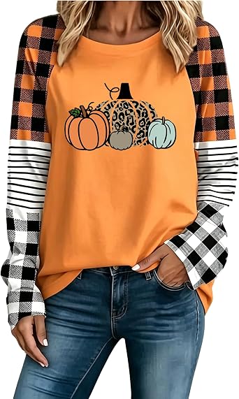 Halloween Shirt for Women Funny Pumpkin Holiday Fall Thankgiving Plus Size Tee Tops