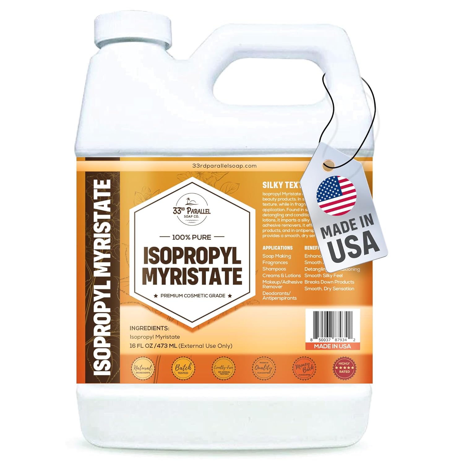 ISOPROPYL MYRISTATE (32 oz) Natural Plant Derived Cosmetic Grade IPM for Soap Making, Fragrances, Shampoo, Creams & Lotion, Makeup & Adhesive Remover, Antiperspirants & Deodorants | 32 Ounces