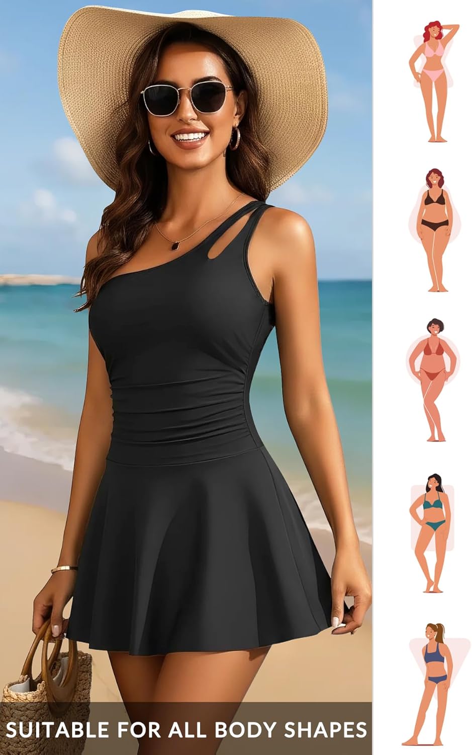 Yonique One Piece Swimdress - Women Tummy Control One Shoulder Bathing Suit with Skirt 2025 - Image 5