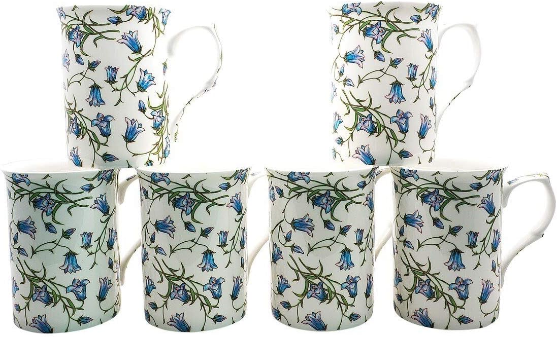 FINE BONE CHINA BLUEBELL MUGS X 6 FREE NEXT DAY UK DELIVERY