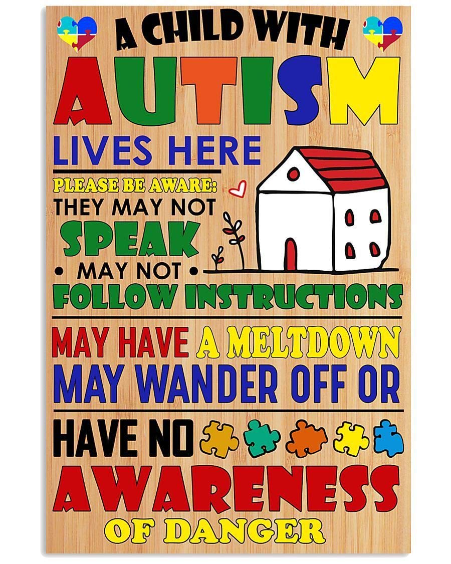 A Child With Autism Lives Here Home Coffee Wall Decor Home Bar Man Cave Diner Garage Decor Metal Tin Sign 8x12 Inch
