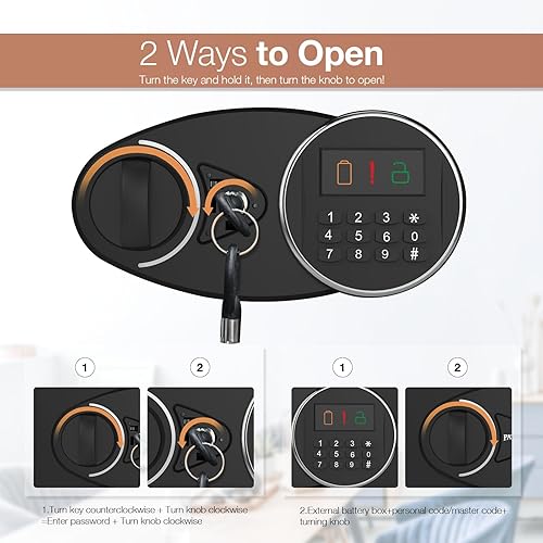 Miniatura 2 de Goldenkey Caja fuerte clásica grande de 1.6 pies cúbicos con puerto de carga, caja fuerte digital de acero con estante, se adapta a laptop, joyas y