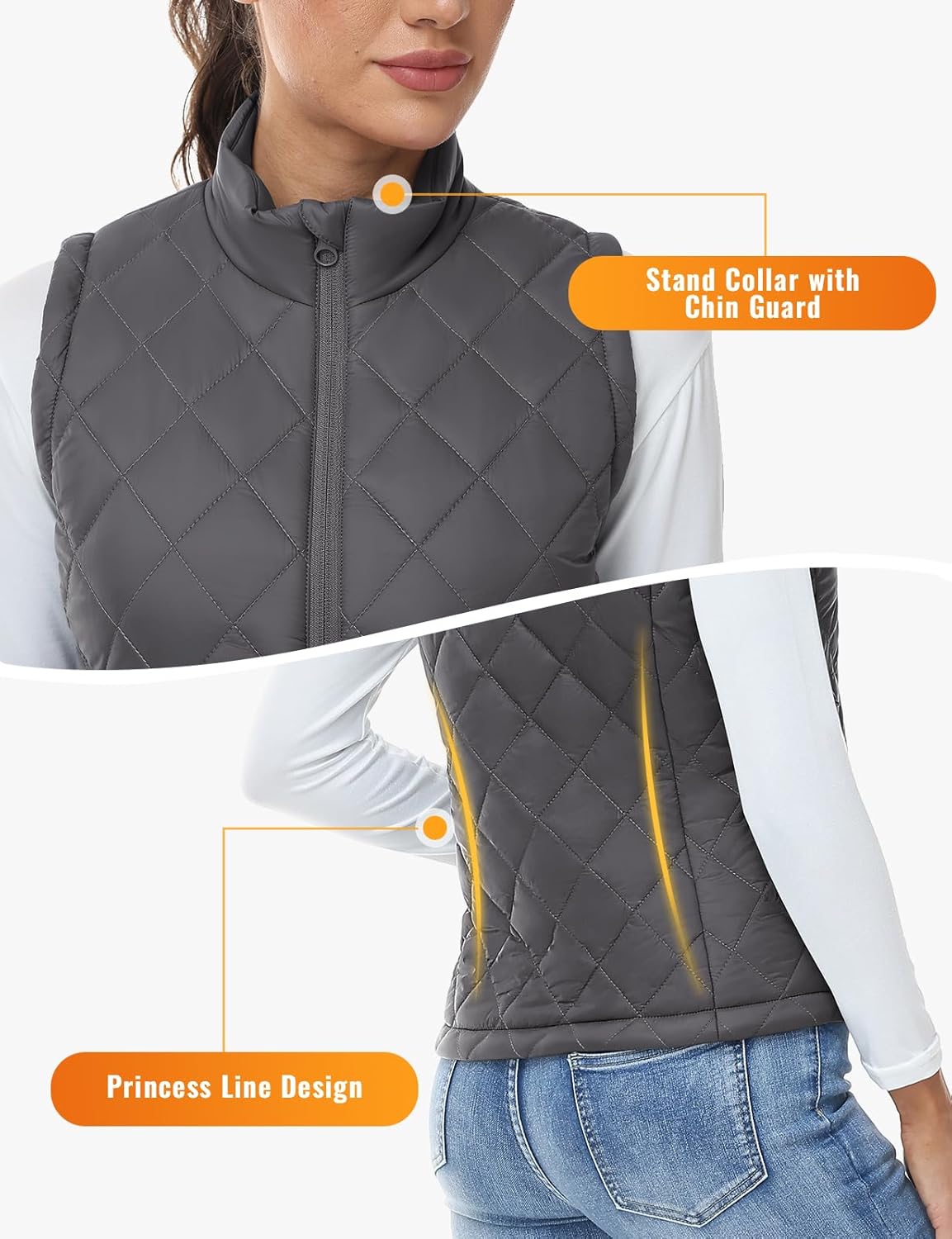 Rdruko Women's Quilted Puffer Vest Outerwear Lightweight Warm Sleeveless Winter Jacket Stand Collar Puffy Vests with Pockets - Image 4