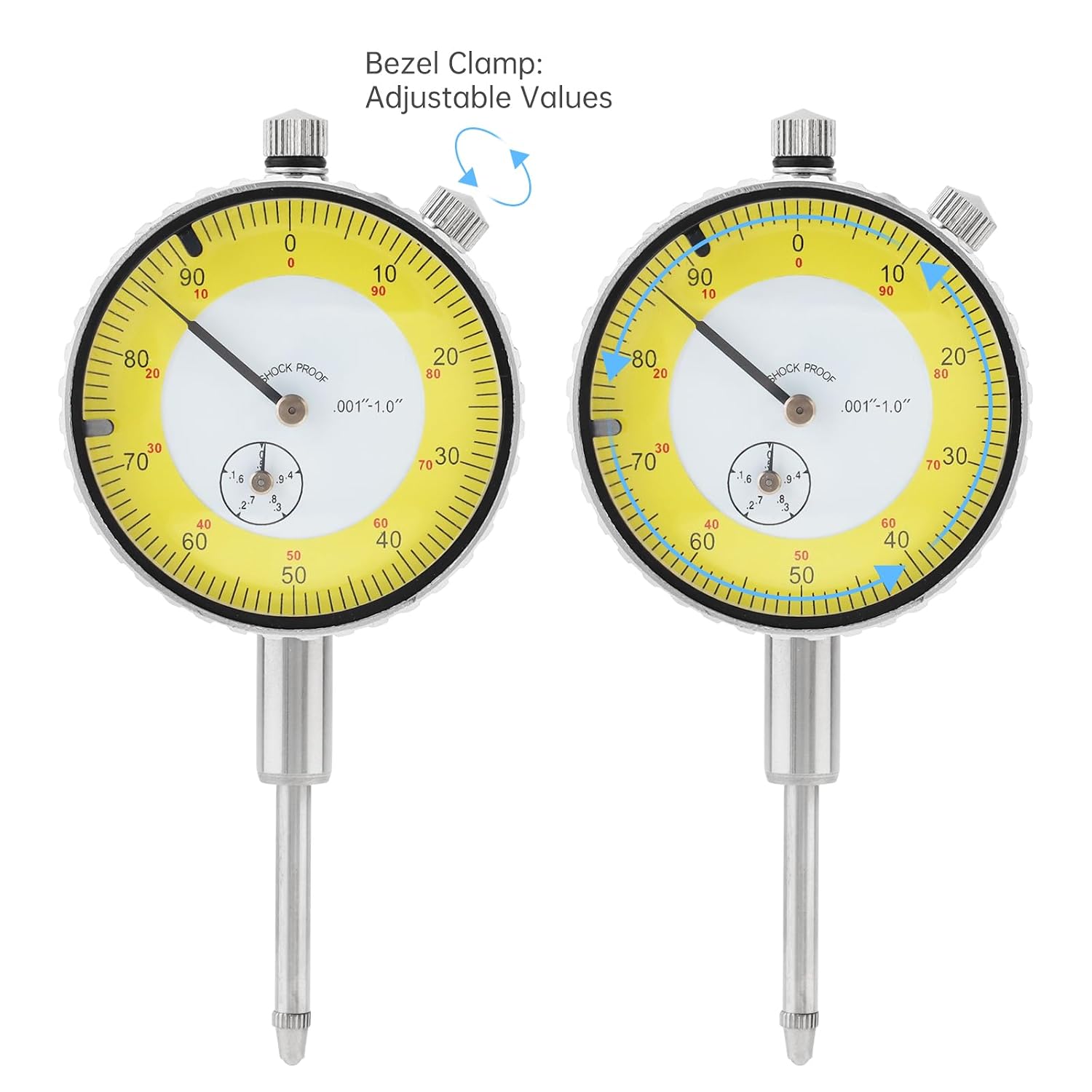 0-1 inch Dial Gauge Tester Indicator, Imperial Scale Dial Indicator | 0.001 inch Resolution, Alloy housing, Rotatable bezel with adjustable markers, Precision Tool for Lathe, Table Saw, Workshop