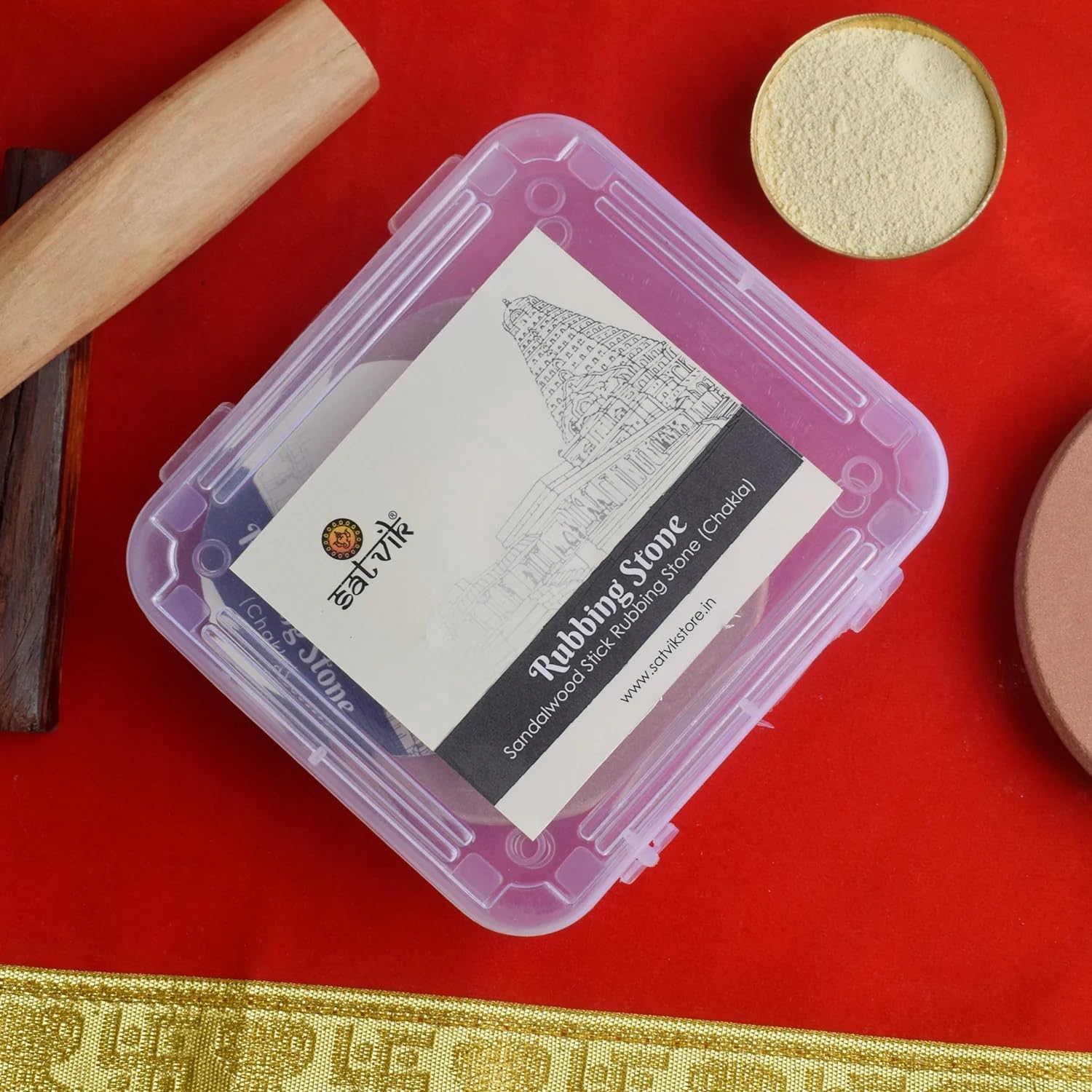 Satvik 1 Pc Handmade Sandalwood/Chandan Stick Round Rubbing Stone (Chakla) for Puja Pooja Tilak Tika Tikka Turmeric (Haldi) Grinding/Rubbing Mortar Stone Aroma Incense Meditation Religious Puja Items