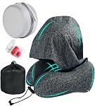 Travel Neck Pillow with Extra Large Hood Rollable Airplane Hooded Neck Pillow with Memory Foam Filling and Removable, Skin-Friendly Cover with a Carrying Pouch & CaseVelvet (Velvet)