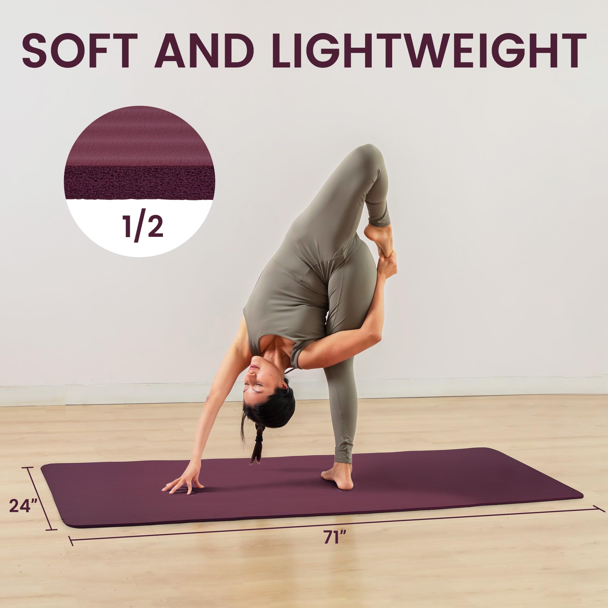 Fitvids Yogamatte mit Tragegurt, extra dick, hohe Dichte, reißfest, 1,27 cm, mehrere Farben